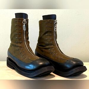 Rare Dirk Bikkembergs # F6A8 Leather & Canvas Zippered Boots From SS2000 Coll…